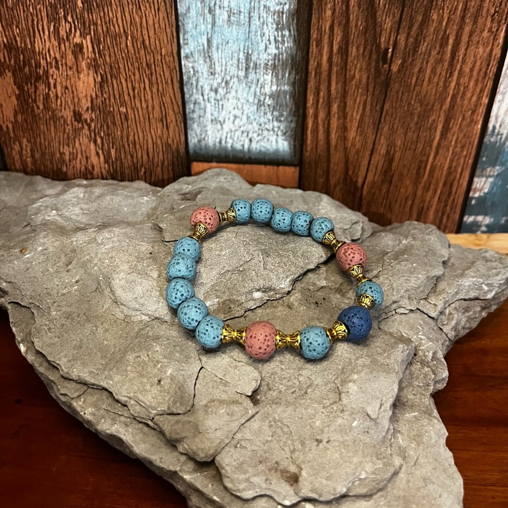 Elegant lava stone Bead diffuser stretch Bracelet with Gold Accents